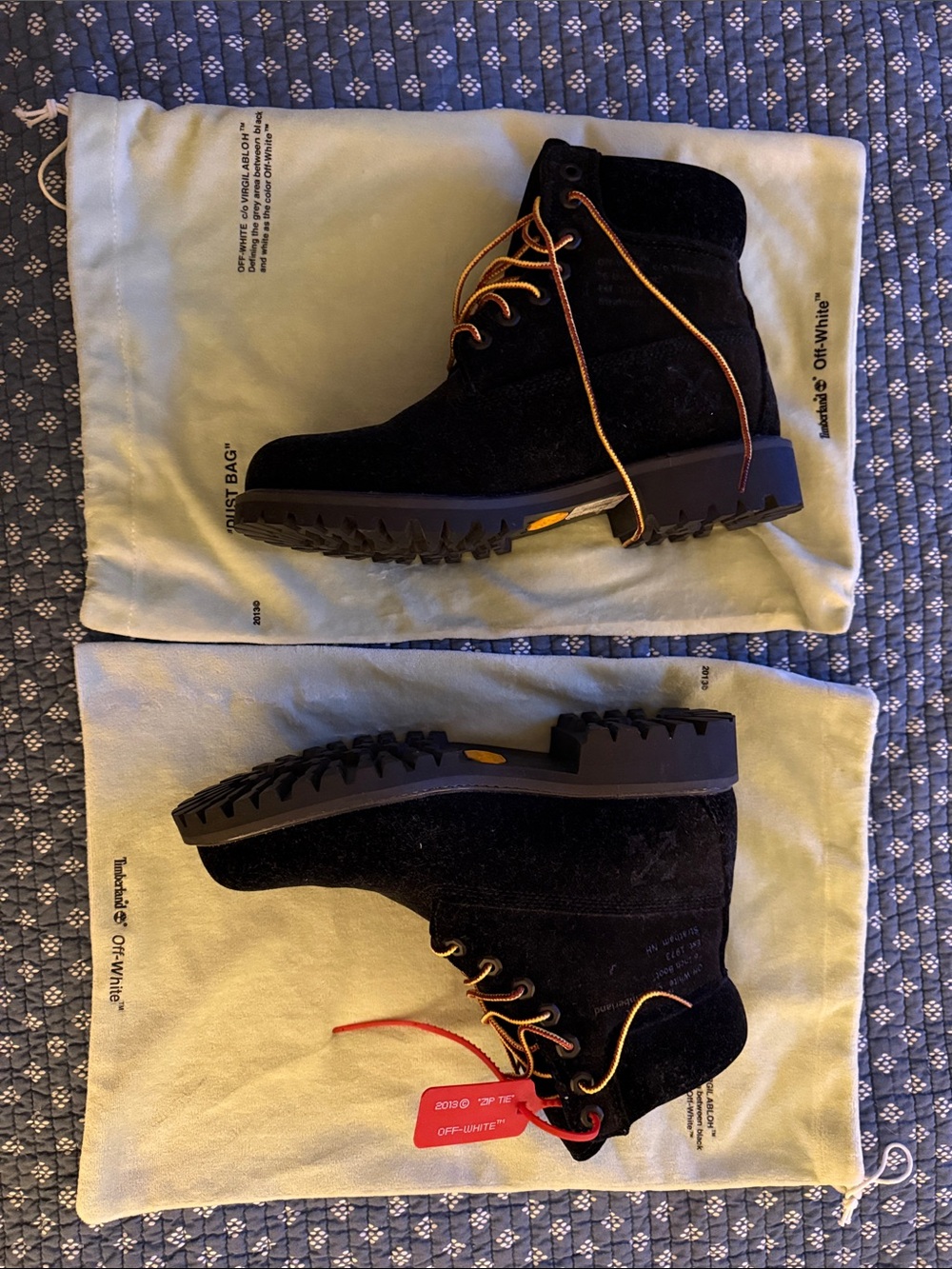 Off-White x Timberland Black Velvet Lace-Up Boots